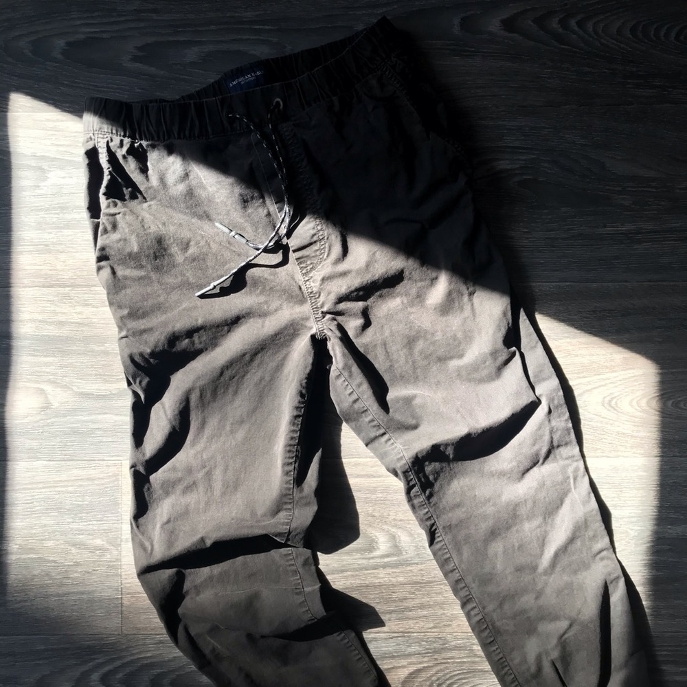 AE Dark Grey Elastic Cuffed Twill Pants/Joggers